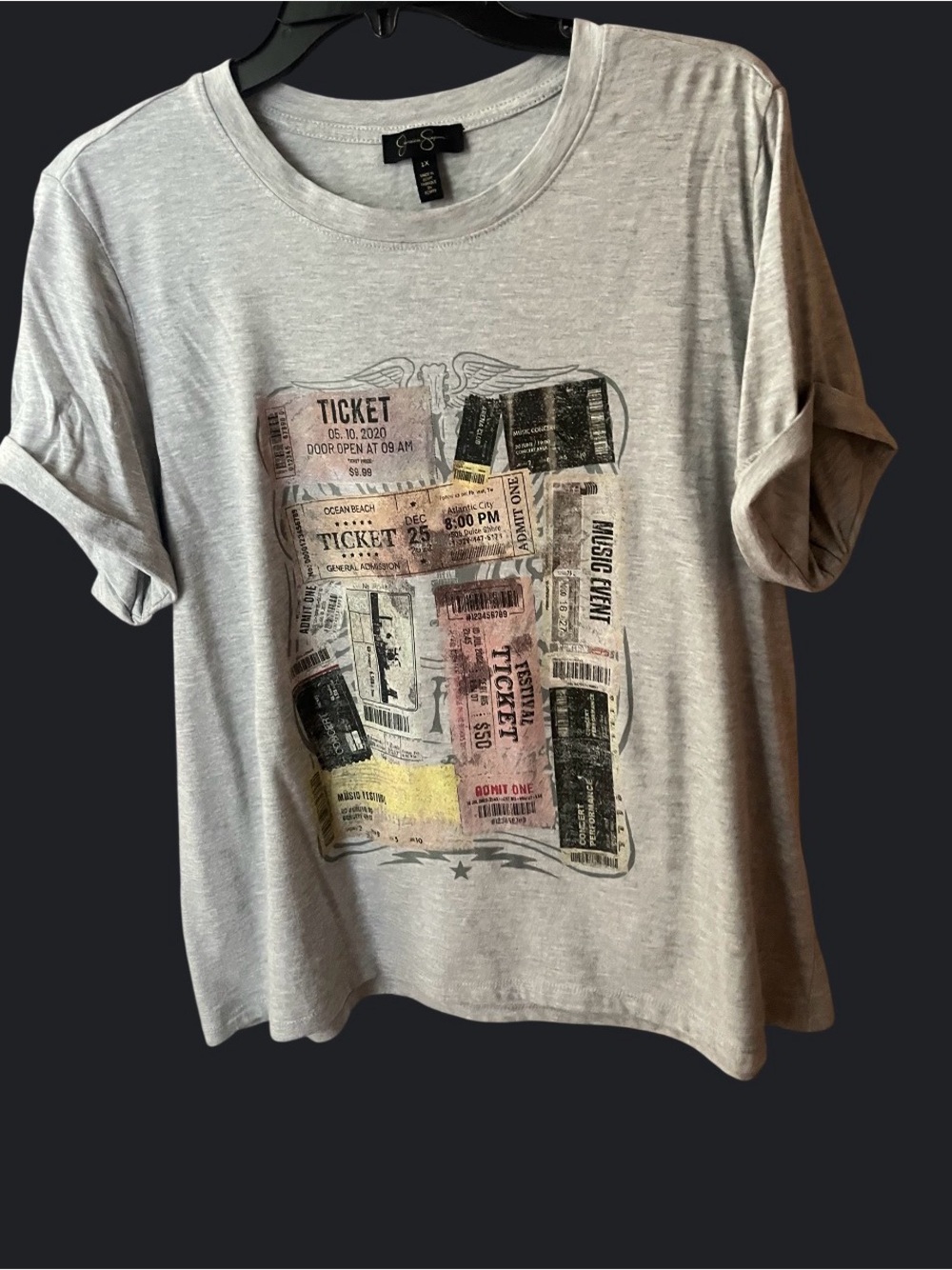 Jessica Simpson Light Gray Ticket Graphic Tee